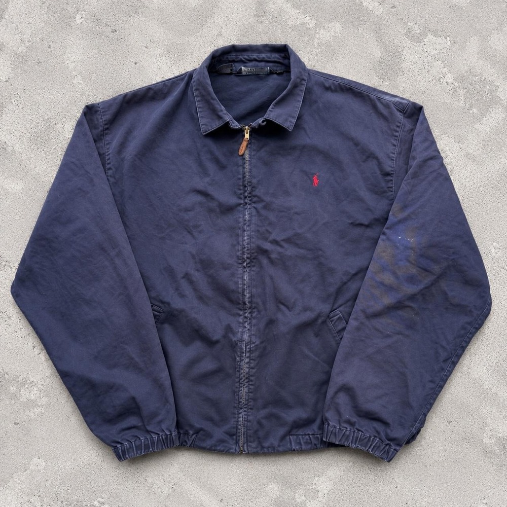 Vintage Polo Ralph Lauren Navy Harrington Jacket XL Made in USA Blue Workwear